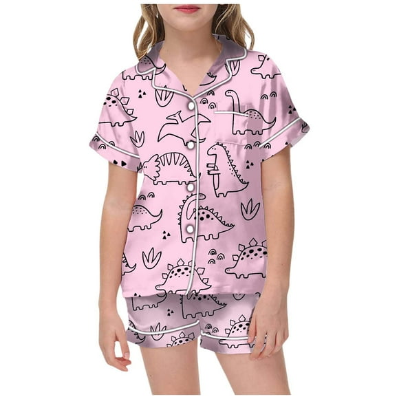 Teen Girls Pajama Set Dinosaur Pajamas Button Down Sleepwear Set Girls Casual Pajamas Set Christmas Pjs Girls 12-13 Years Kids Clothes