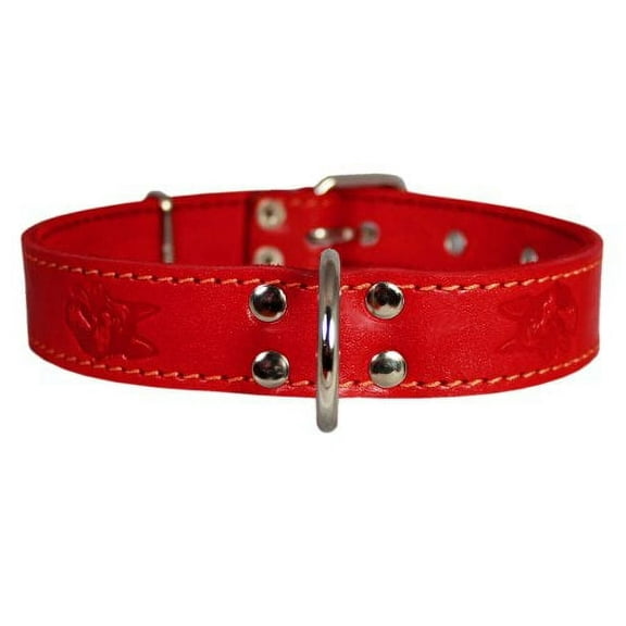 Genuine Leather Dog Collar 1.25"x22" Fits 15"-20" Neck, Red, German Shepherd