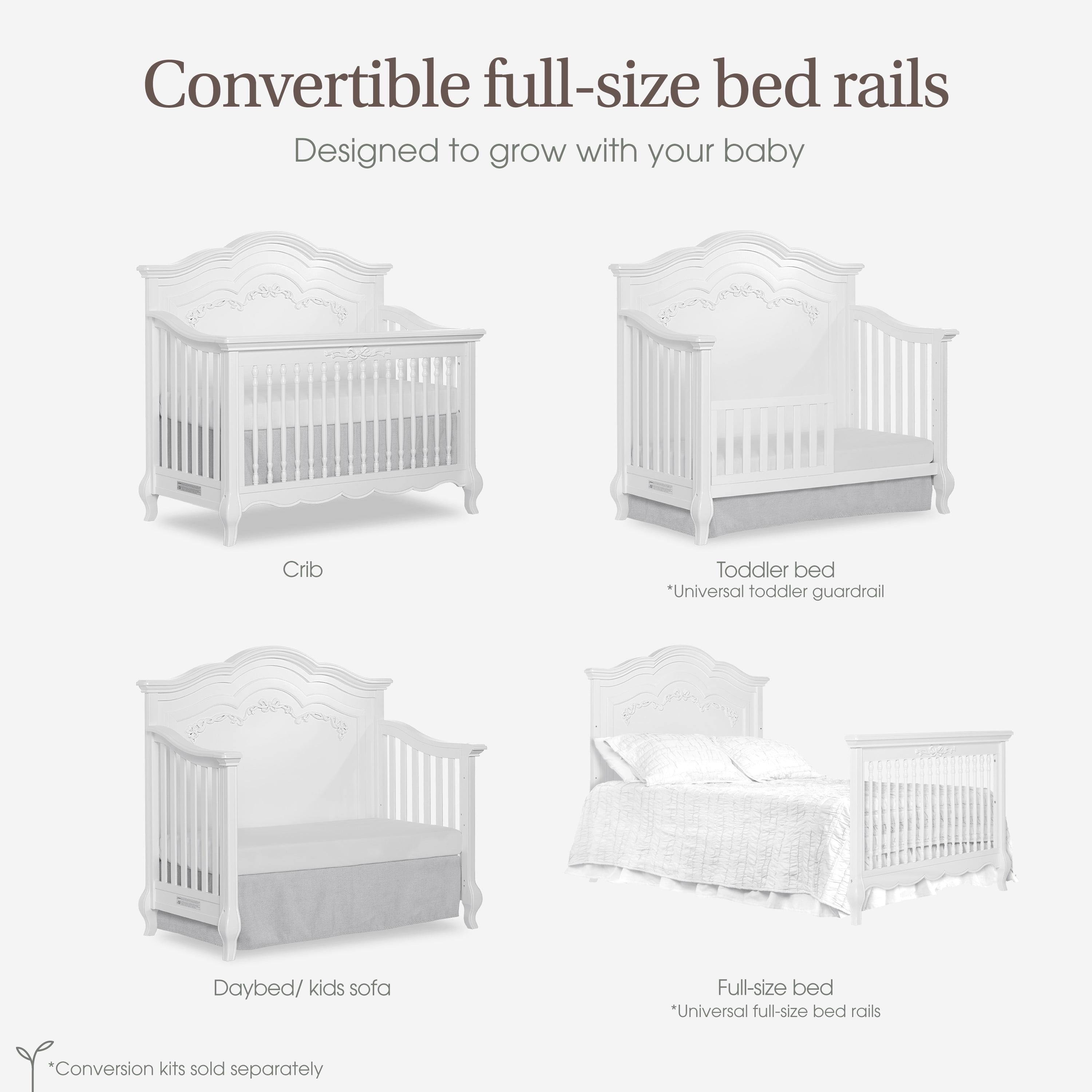 Evolur Convertible Full Size Solid Wood Bed Rail, Frost