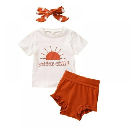 

Lovebay 3Pcs Baby Girl Summer Clothes Shorts Set Short Sleeve T-shirt Top + Headband 0-18 Months