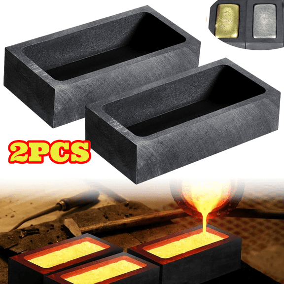 2pcs Graphite Mold, 4 x 2 x 1 inch Metal Casting Crucible Mold for Jewelry Casting Supplies and Aluminum Ingot Mold with Thermal Stability