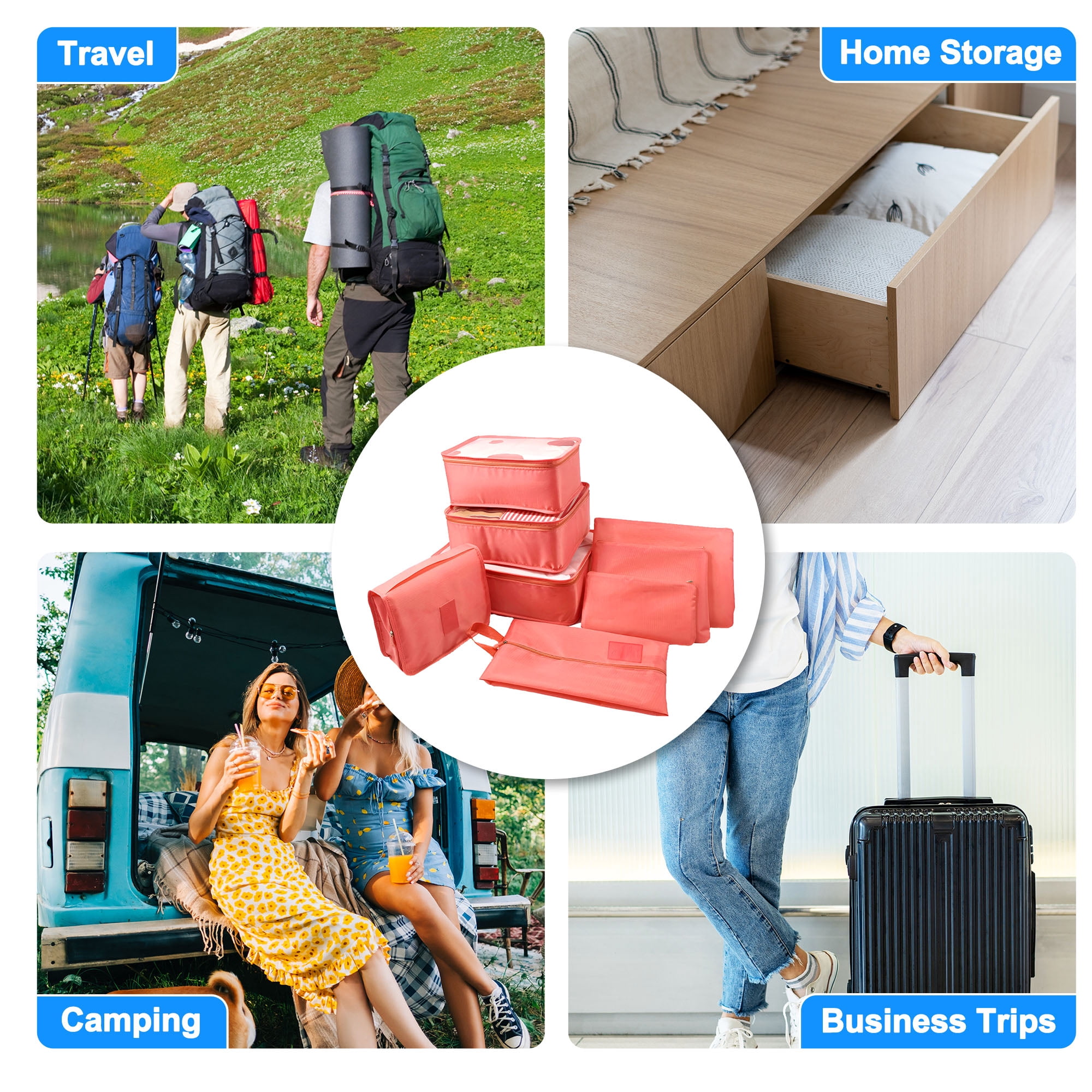 Unique Bargains 8 Pcs Zipper Design Packing Cube Set for Luggage Red