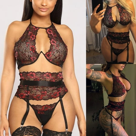 

Women Lace Sexy Lingerie Babydoll 2 Piece Set Bra and Panty Set Teddy Bralette Underwear Set