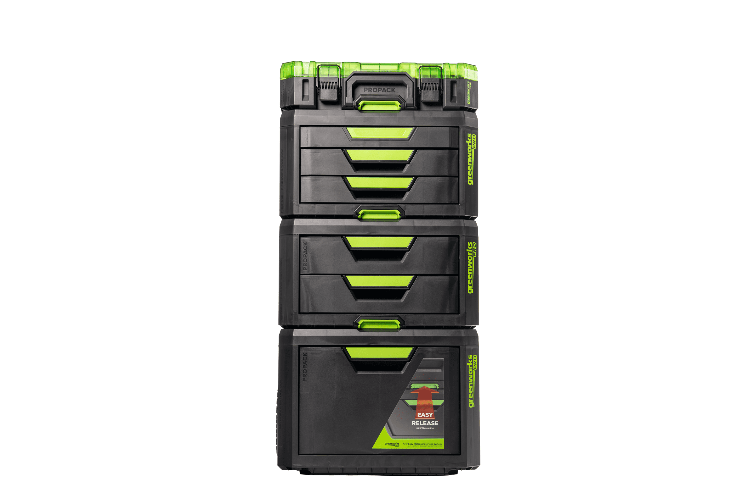 Greenworks Pro ProPack Heavy Duty 3 Drawer Toolbox with Secure Stack System