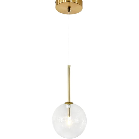 Modern Glass Globe Pendant Light Fixture, 6" Clear Hand Blown Glass Ball 1-Light Pendant Lighting for Kitchen Island Dining Room Bedroom, Gold