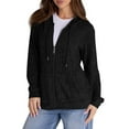 thumbnail image 3 of Women's Zip Up Jackets Fall Long Sleeve Hoodies Knit Sweater Solid Color Full Zip Hooded Sweatshirts Loose Comfortable Fleece Jacket Outdoor Coat for Women, 3 of 7