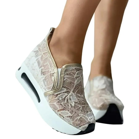 Oyedens Hidden Heels Sneakers for Women Mesh Bottom Platform Slip on Loafers Walking Shoes