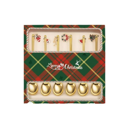 

DIYOO Beautifully Crafted 6-Piece 304 Stainless Steel Christmas Cutlery Set Featuring Coffee and Dessert Spoons Packaged in an Exquisite Gift Box for Hostess Gifts