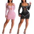 thumbnail image 4 of Vestido PORRCEY Sexy Hot Drill Craft de manga larga rosa, 4 of 6