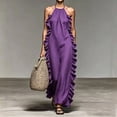 thumbnail image 2 of Women's Halter Neck Maxi Dress, Sexy Open Back Ruffle Beach Sundress, Boho Long Flowy Vacation Dress, Elegant Sleeveless Swing Gown for Pool Party, S-2XL, 2 of 5