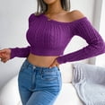 thumbnail image 4 of Fesfesfes Women Sweaters Casual Solid Color Long Sleeve Off Shoulder Knit Sweater Sweater Plus Size $10, 4 of 7