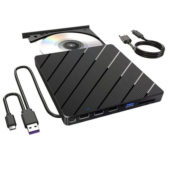 Unidad Externa de CD/DVD para Computadora Portátil, Reproductor de CD/DVD Portátil Ultradelgado USB 7 en 1, Grabadora de Disco Externa
