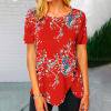 thumbnail image 1 of Chemises à Manches Courtes pour Femmes Mode Tendance Été Col Rond Loisirs Manches Courtes Imprimé Hauts Imitation Coton Hauts d'Été 2023 Hauts Blouses pour Femmes, 1 of 5