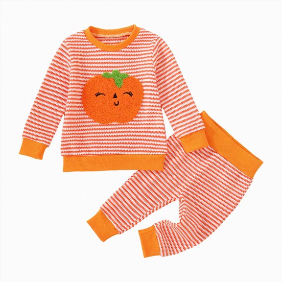 Splozh Cute Baby Outfits Infant Outfit Toddler Baby Girl Boy Long Sleeve Sweatshirt Pants Knit Clothes Fall Winter,Orange,18-24 Months