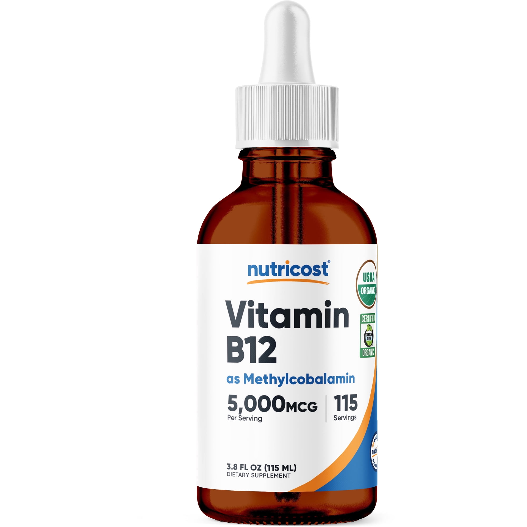 Nutricost Organic Vitamin B12 (Methylcobalamin) Liquid Drops (5,000mcg) 3.8 Fl. Oz - USDA Organic, OTCO Certified, Vegetarian-Friendly, GMO-Free, Gluten-Free, 115 Servings