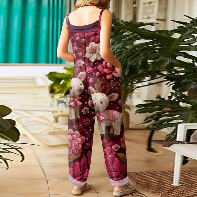 Fgvctg Womens Christmas Jumpsuit Wide Leg Vintage Xmas Graphic