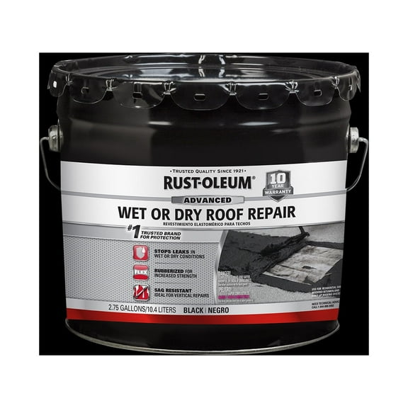 Black, Rust-Oleum Roofing Advanced Wet or Dry Roof Repair Cement - 347431, 2.75 Gallon- 1 Pack