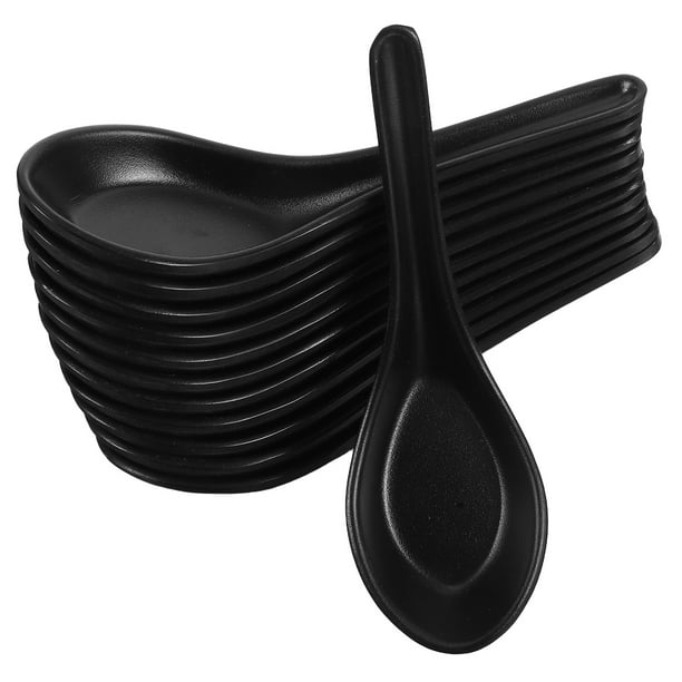12 cucharas de ramen de melamina, cucharas de sopa negras de estilo chino y japonés, cucharas de arroz para picnic en casa y viajes.