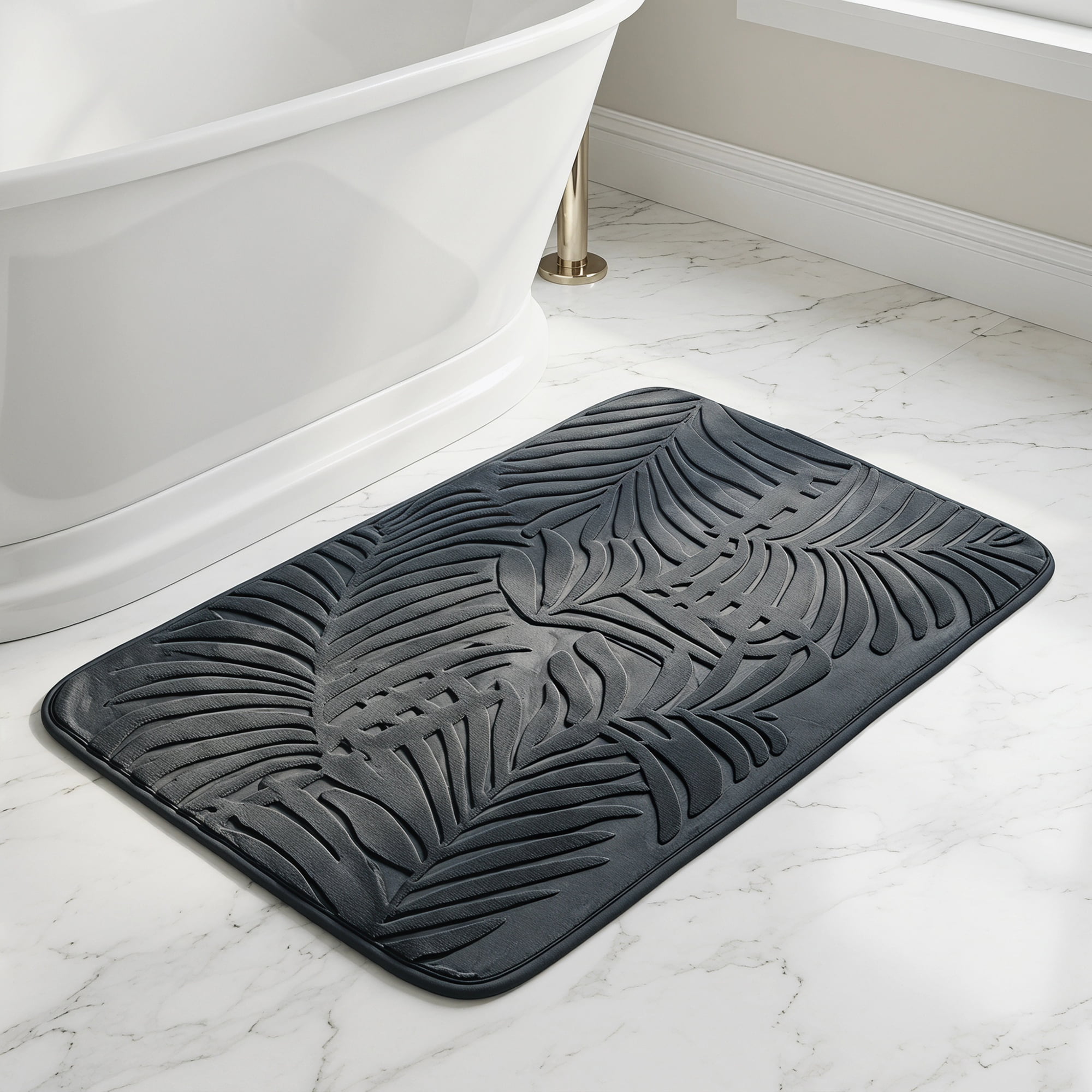 Unique Bargains Non Slip Absorbent Microfiber Plush Shaggy Bath Mat Dark Gray 24" x 16"