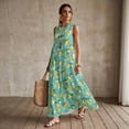 thumbnail image 3 of Xixirimido Lemon Floral Green Print Summer Dresses for Women Linen-like Flowy Casual Sleeveless Maxi Dress Beach Vacation Sundresses with Pockets, Large, 3 of 7