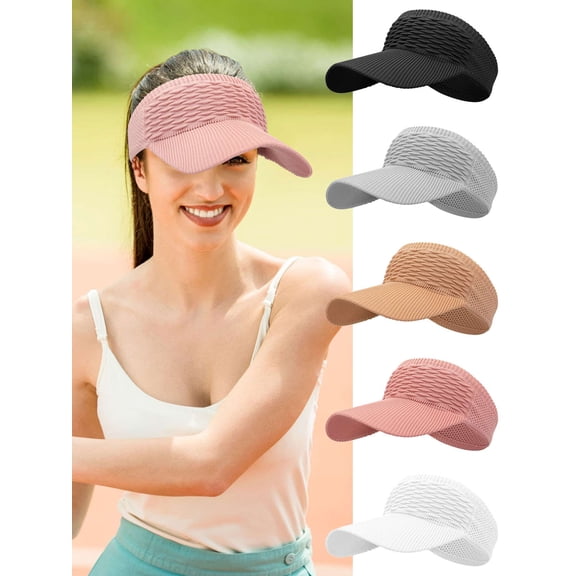 PULLIMORE Sun Visor Hats Women Wide Brim Summer UV Protection Beach Cap Quick Drying Elastic Sports Golf Hat (Gray)