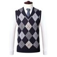 thumbnail image 4 of Povozer Mens Argyle Sweater Vests Rhombus Sleeveless V-Neck Knit Pullover Vest(Dark Gray,L), 4 of 5