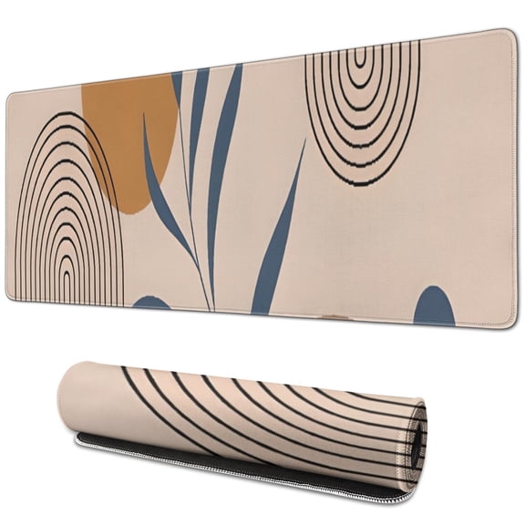 Long Mouse Pads for Desk,Brown Boho Geometric and Plant Pattern Desk Mats on Top Of Desks, Desk Mouse Pad Extra Large with 3mm Non-Slip Base and Stitched Edge for Gaming,Office,Work,Home 31.5"x11.8"
