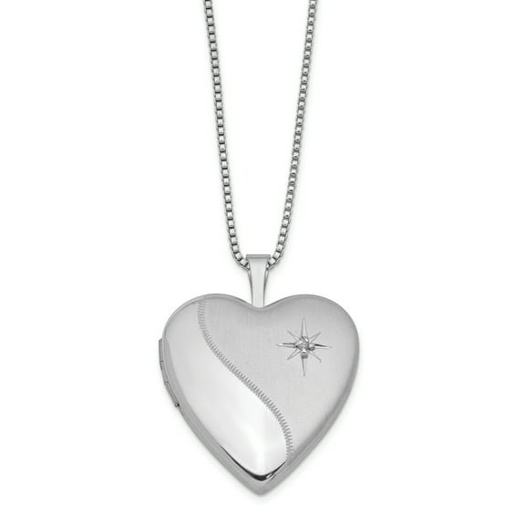 Primal Silver Sterling Silver Rhodium-plated 20mm Diamond Heart Locket with 18-inch Box Chain