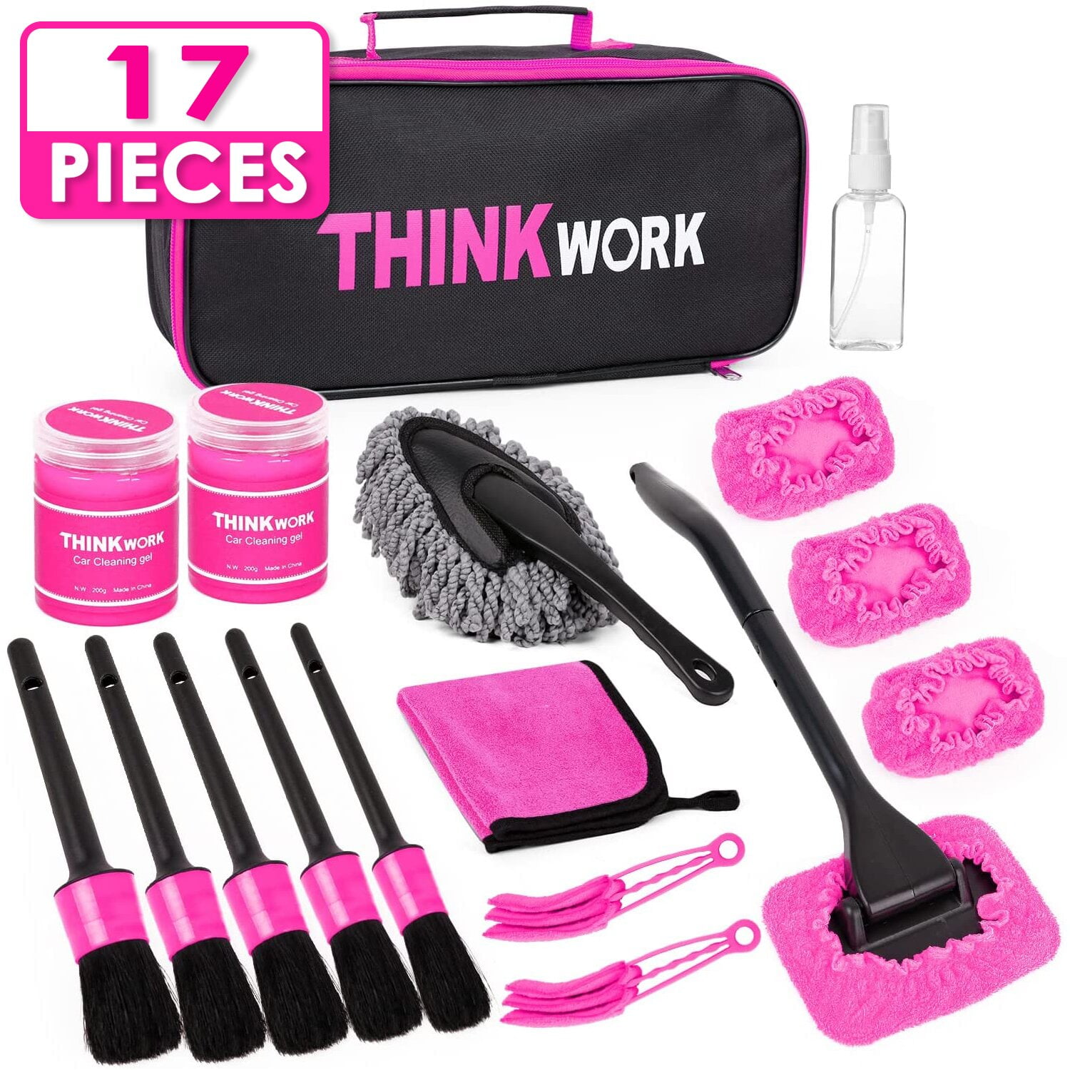 Pink Car Duster Interior Kit, Car Cleaner Set Made by THINKWORK TW6091