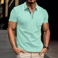 thumbnail image 3 of Striped Casual Shirt V Neck Button Business Versatile T-Shirt Top - Polyester Material, Stitching Design, Perfect for Everyday Life, 3 of 6
