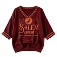 thumbnail image 5 of Womens Sweatshirt Distressed Washed V Neck Broom Witch Print 3/4 Sleeve Pullover Relaxed Fit Casual Fall Festival Halloween Top Wine XXL, 5 of 5