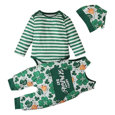 

Athletic Outfit Set Baby Girl T-Shirt and Shorts Baby Boys Girls St. Patrick S Day Clothes Outfit Letter Print Romper With Suspender Pants Jumpsuit Hat 3Pcs Outfits Set Green 60