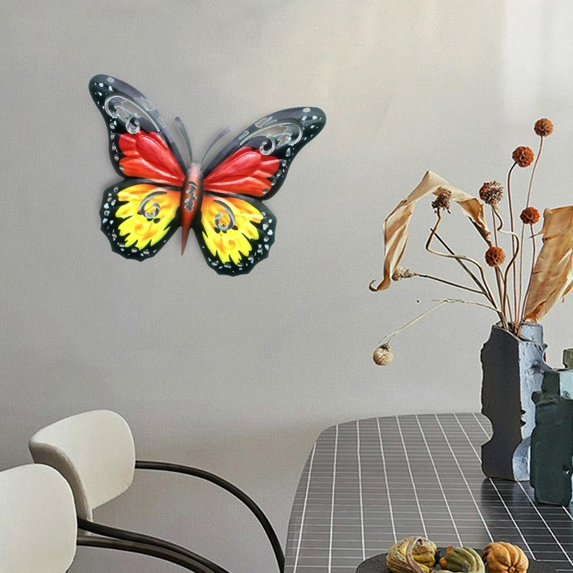 Modern Butterfly Wall Sculpture Art Decoration Metal Artwork Hanging Collectible Red Yellow