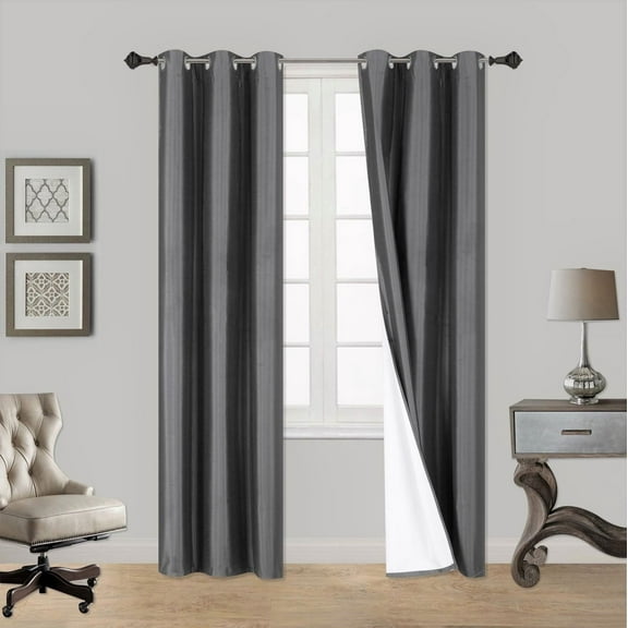 1 Pair Charcoal Gray Noa 63" Length Insulated Lined 100% Heavy Thick Blackout Silver Grommet Window Curtain Panels Drapes Not See Through Energey Saving