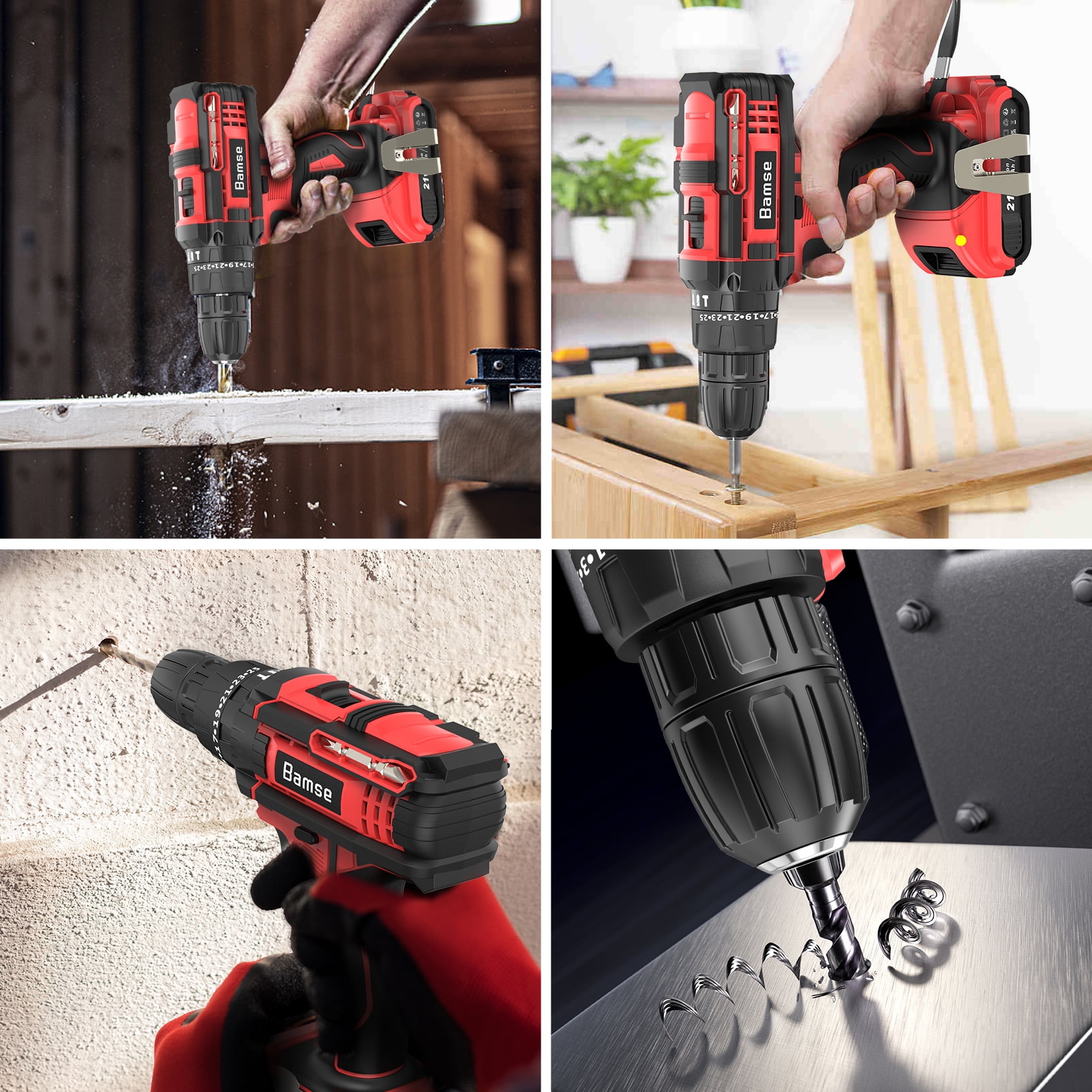 Bamse 12V Cordless Drill with Battery and Charger Power Mini Drill 18+1  Torque, 3/8 Chuck, 30Nm Electric Drill and Accessories 