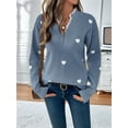 thumbnail image 5 of Cute Heart Print Sweater for Women - V-Neck Sweater Pullovers with Lace Trim, Knit Jumper Blue S, 5 of 10
