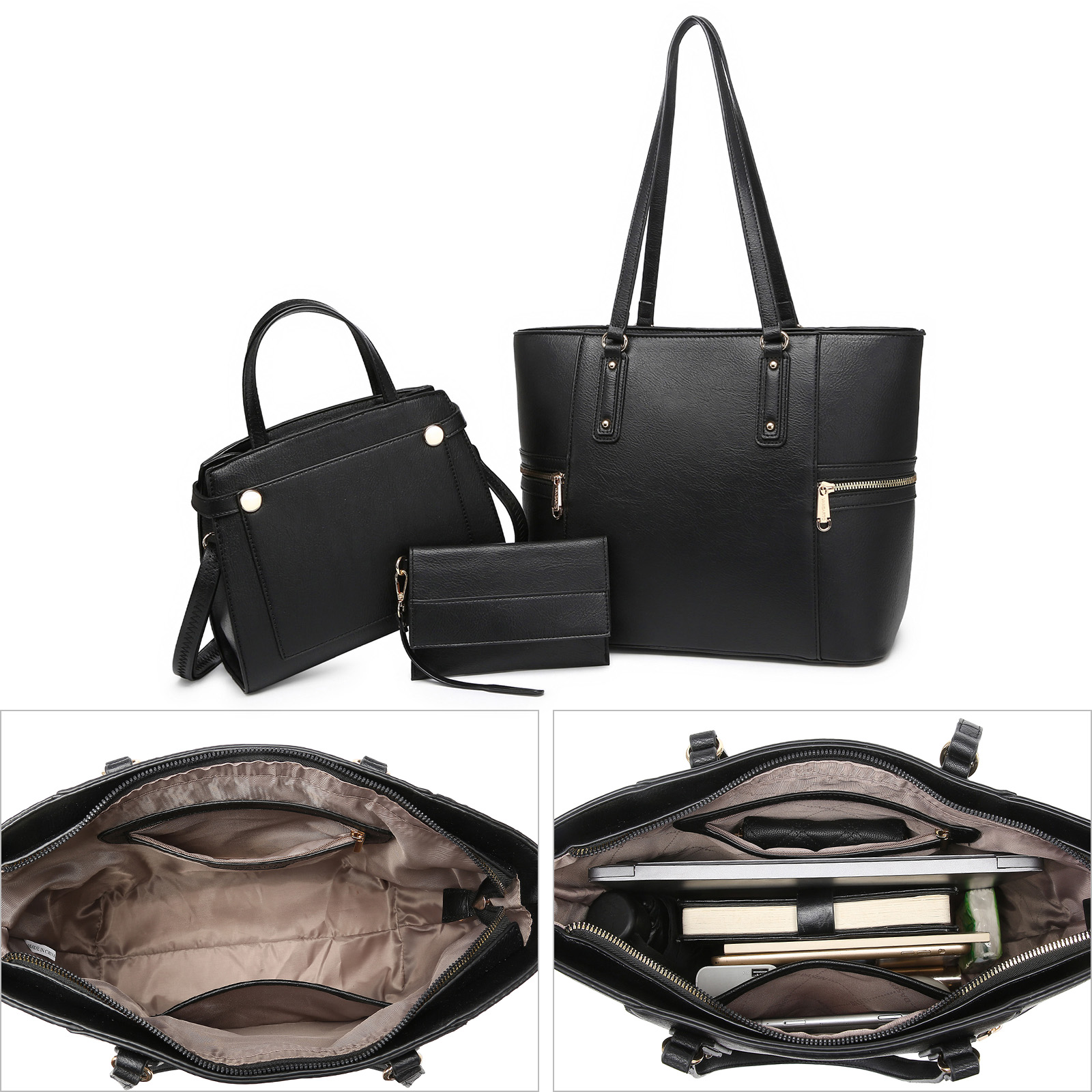 M Marco Women's Handbag 3pcs Set Fashion Tote Bag with Matching Satchel Bag and Wristlet