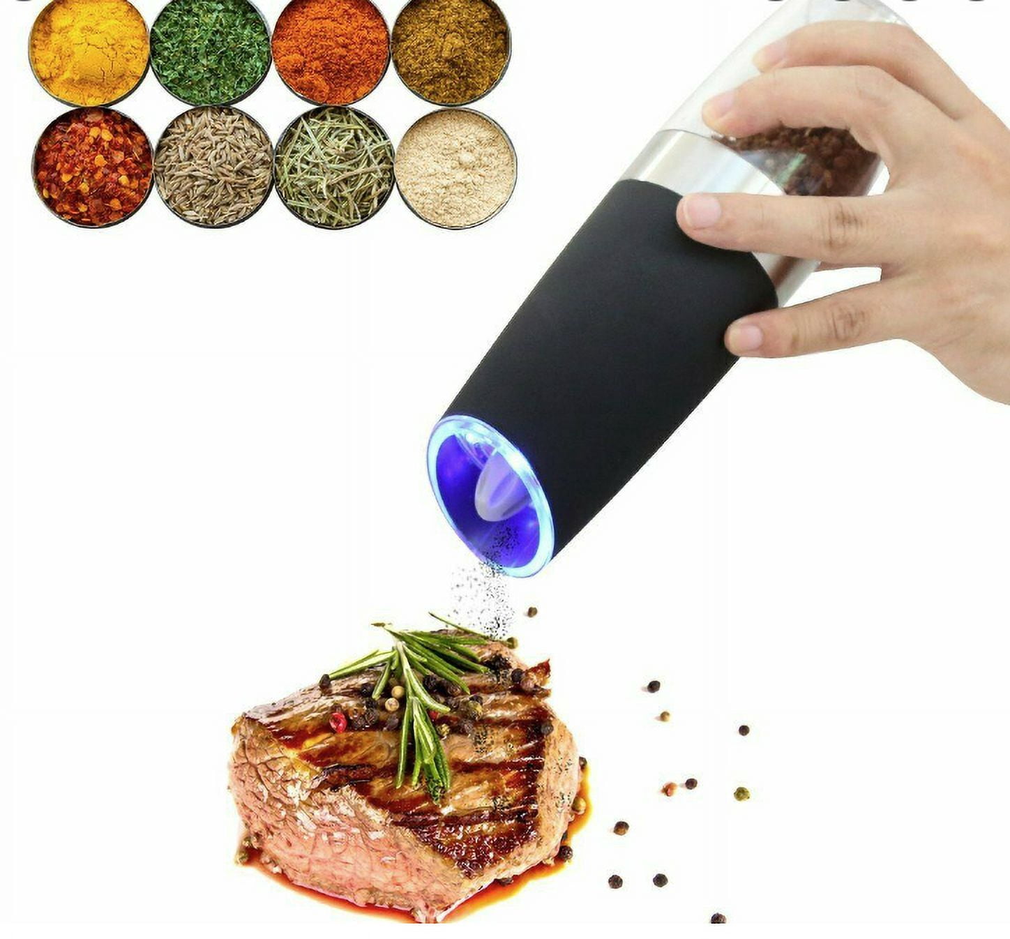 Electric Salt & Pepper Grinders - No TWISTING - Gifts for Him, Gifts for Home, Stocking Stuffer - 2 Pack Auto Grinder