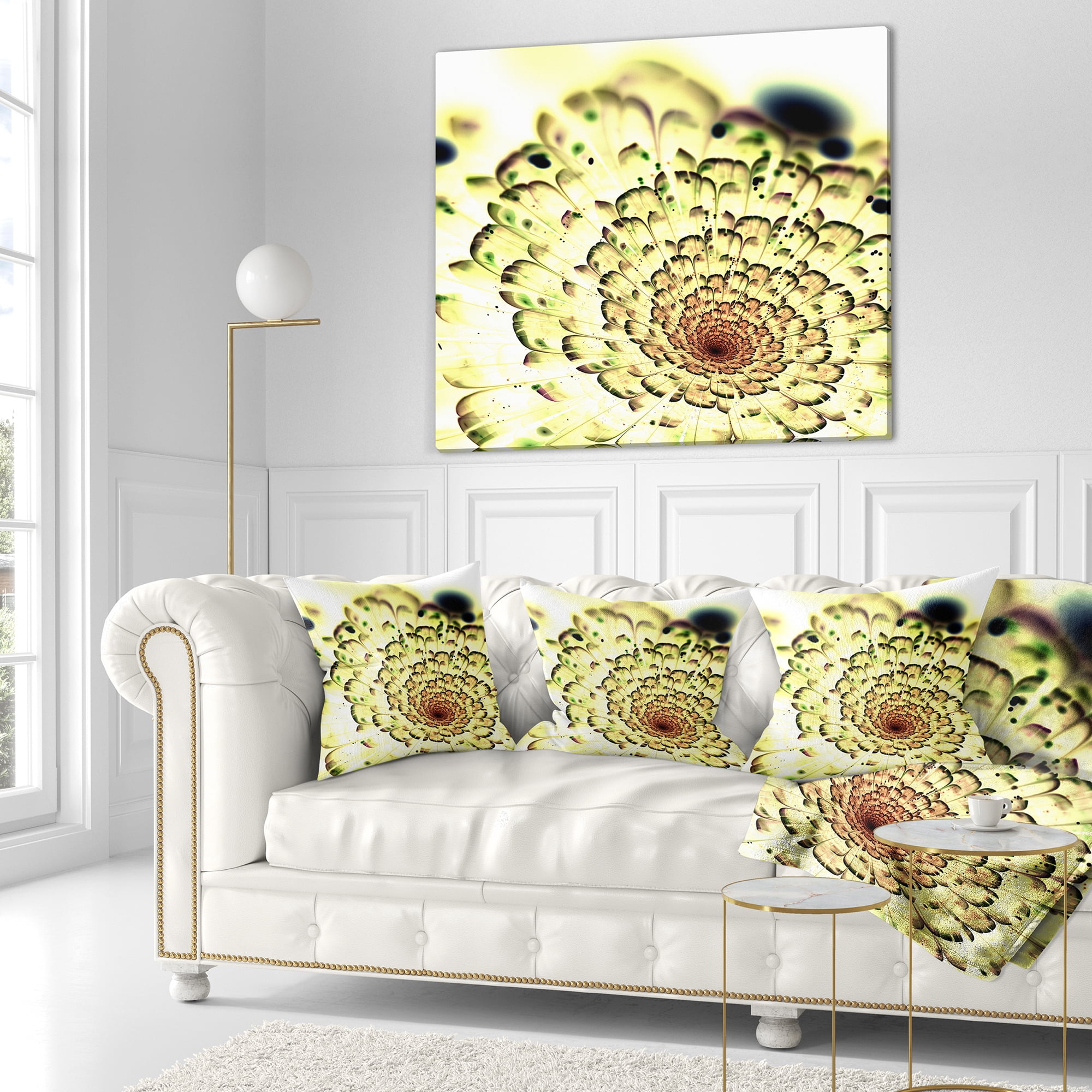 Designart Green Light Fractal Flower Pattern - Abstract Throw Pillow - 18x18