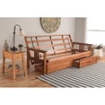 thumbnail image 3 of Homestock Contemporary Cool Full Size Hardwood Futon Frame Set in Barbados Finish with Mattress, Easily Converts to Bed - 79"L x 37"D x 33"H-Color:Oregon Trail Saddle,Size:With Storage Drawers, 3 of 8
