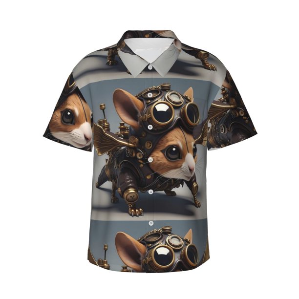 Balery Steampunk Squirrel Pilot Camisas hawaianas de manga corta para hombre, camisas playeras de corte holgado, camisas de vacaciones con botones,Medium
