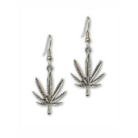Pewter Dangle Pierced Earrings - Marijuana Weed Pot Leaf Dangle Earrings Silver Finish Pewter by Real Metal Jewelry