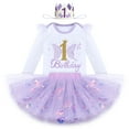 thumbnail image 2 of IDOPIP Baby Girl 1st Cake Smash Birthday Outfit Sequin Butterfly Romper Tutu Skirt with Headband, 2 of 8