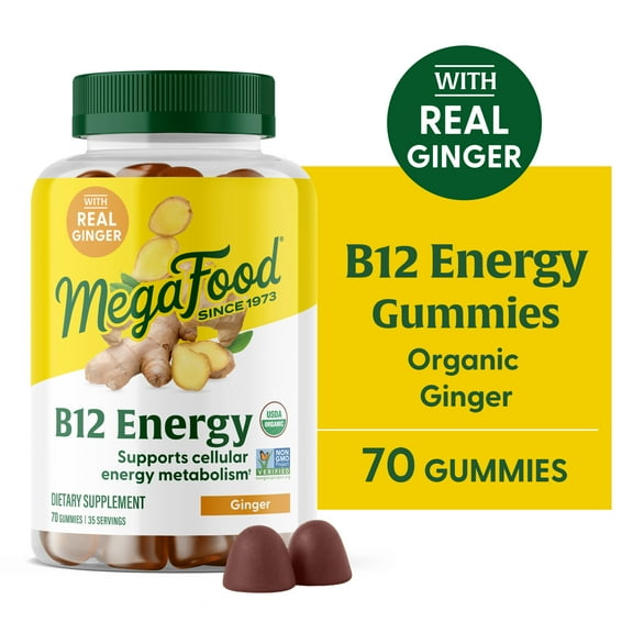 MegaFood Vitamin B12 Energy Gummies - Vegan Methyl B12 Vitamins - Ginger - 35 Servings