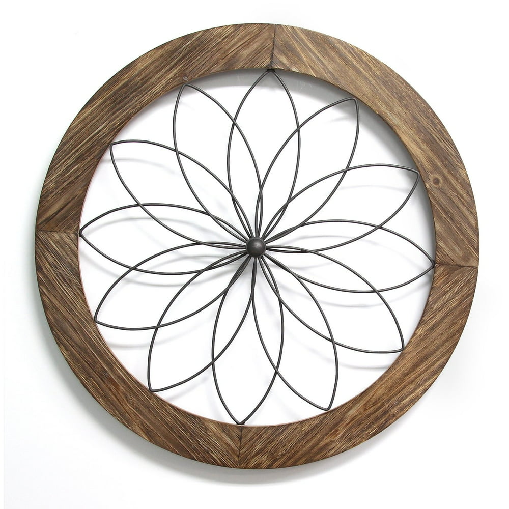 25.75" X 1.75" X 25.75" Round Wood And Metal Medallion