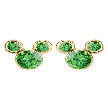 Disney Mickey Mouse 10kt Gold Green Cubic Zirconia Stud Earrings