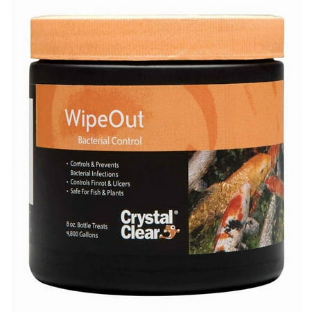 Crystal Clear WipeOut Anti-Bacterial Treatment for Pond & Aquarium Fish, 8 oz Treats 4,800 Gallons