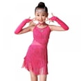 thumbnail image 5 of Girls Halter Tassel Sequin Latin Tango Salsa ChaCha Rumba Fringe Strap Flapper Stage Ballroom Dress with Gloves Set, 5 of 6