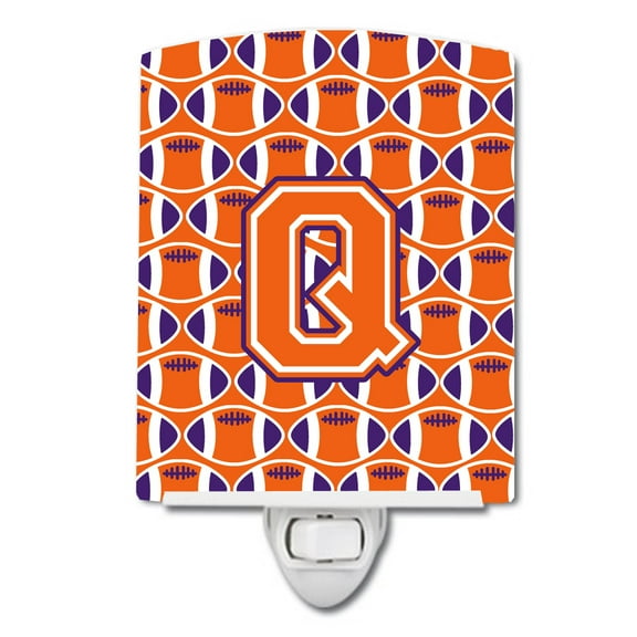 Caroline's Treasures CJ1072-QCNL Letter Q Football Orange, White and Regalia Ceramic Night Light, 6x4x3", multicolor