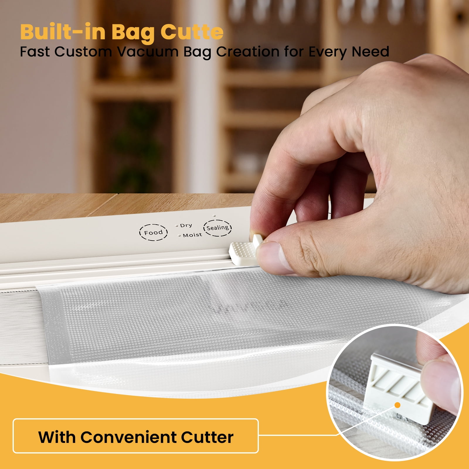 VAVSEA 75Kpa Vacuum Sealer with Bags, 1 Roll & 10Pcs Bags, Automatic Food Sealer Machine with 6-in-1 Dry/Moist Modes, Built-in 2 Cutters, Compact Lightweight for Meal Prep and Storage